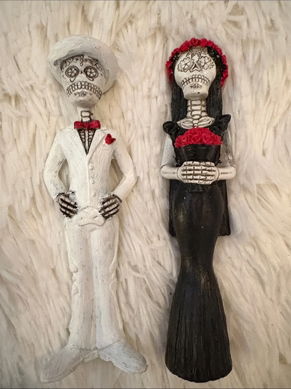 Day of the Dead Bride and Groom Figurine - White & Black with Red Accents